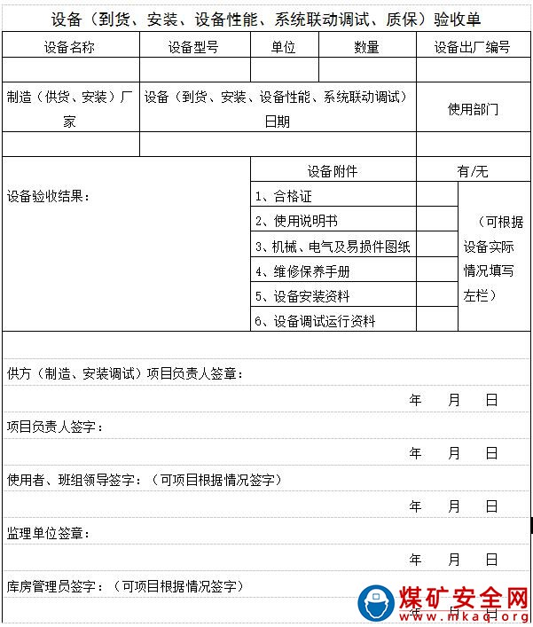 露天煤礦設(shè)備驗(yàn)收制度